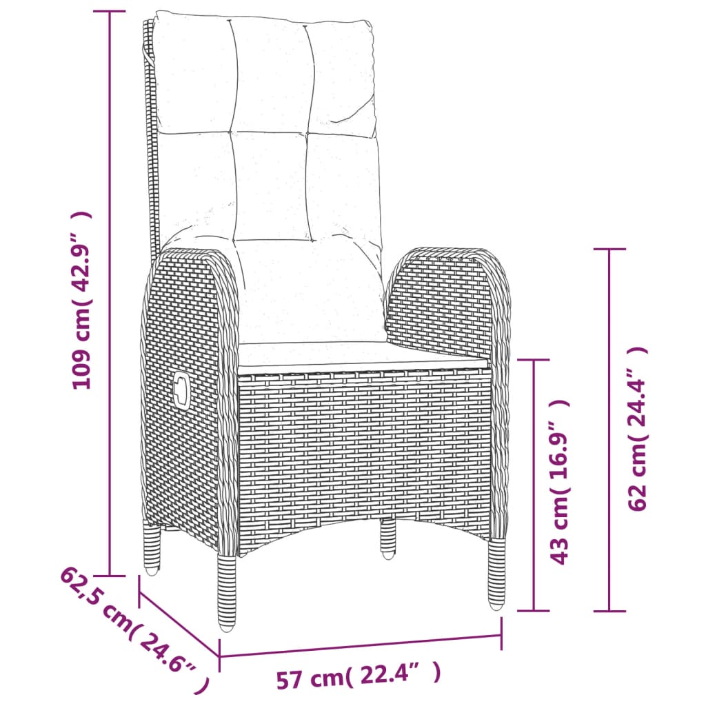 vidaXL Set comedor jardín 7 pzas y cojines ratán sintético negro gris