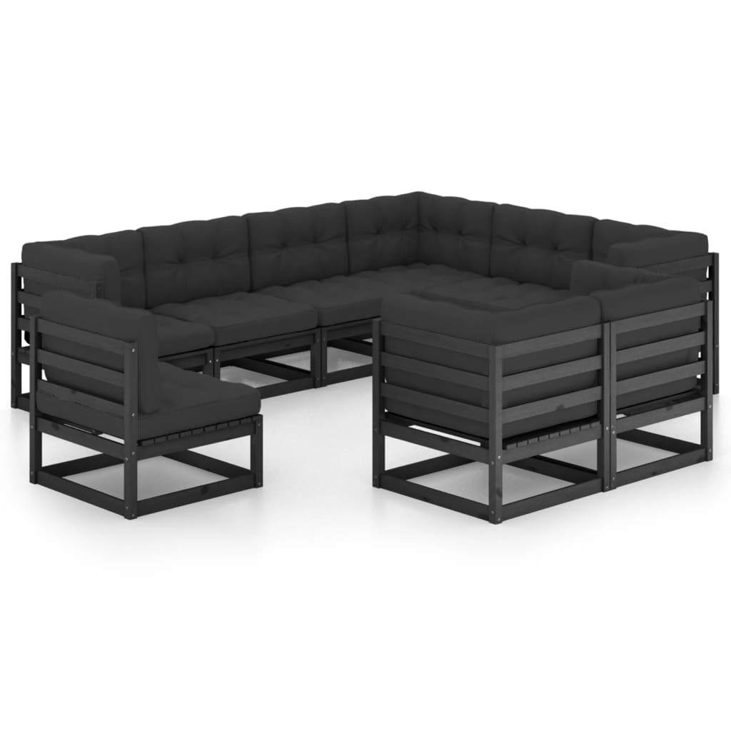 vidaXL Set de muebles de jardín 9 pzas con cojines madera pino negro