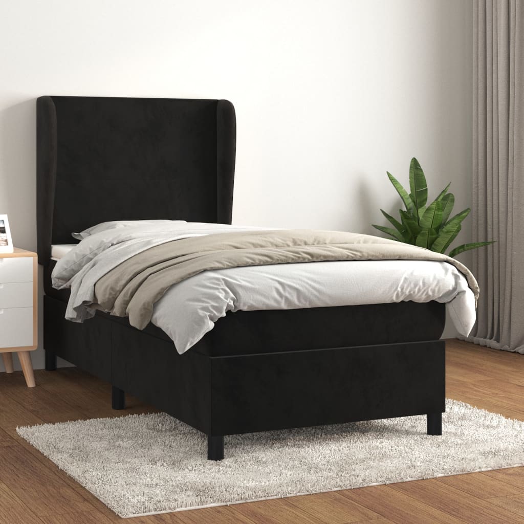 vidaXL Cama box spring con colchón cuero sintético negro 90x190 cm