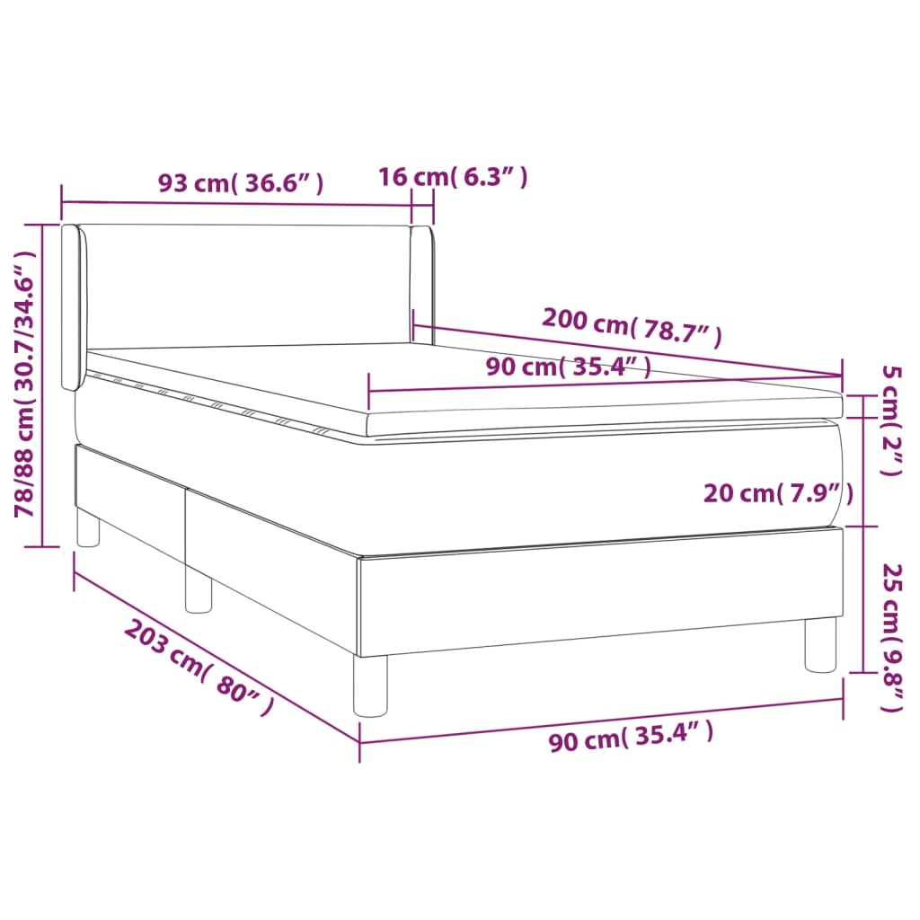 vidaXL Cama box spring con colchón cuero sintético negro 90x190 cm