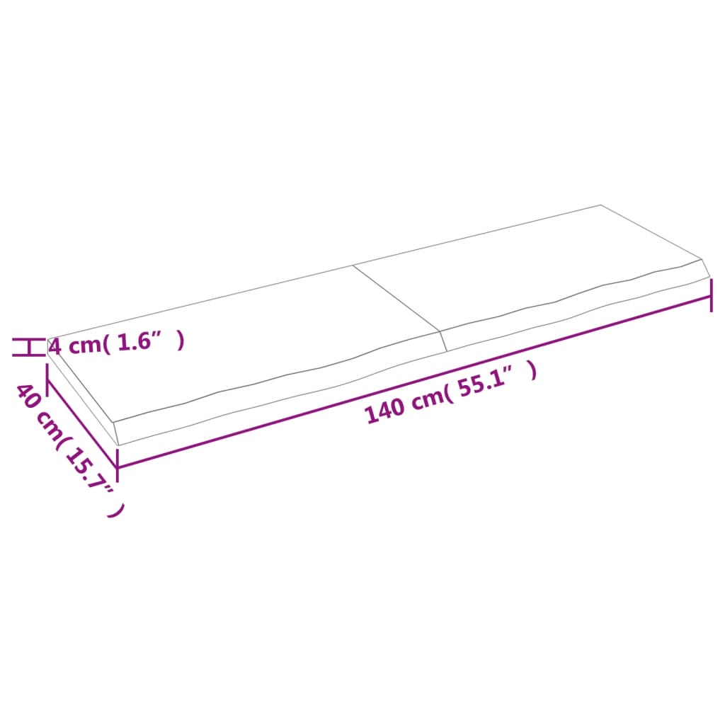 vidaXL Tablero de mesa madera maciza roble sin tratar 140x40x(2-4) cm