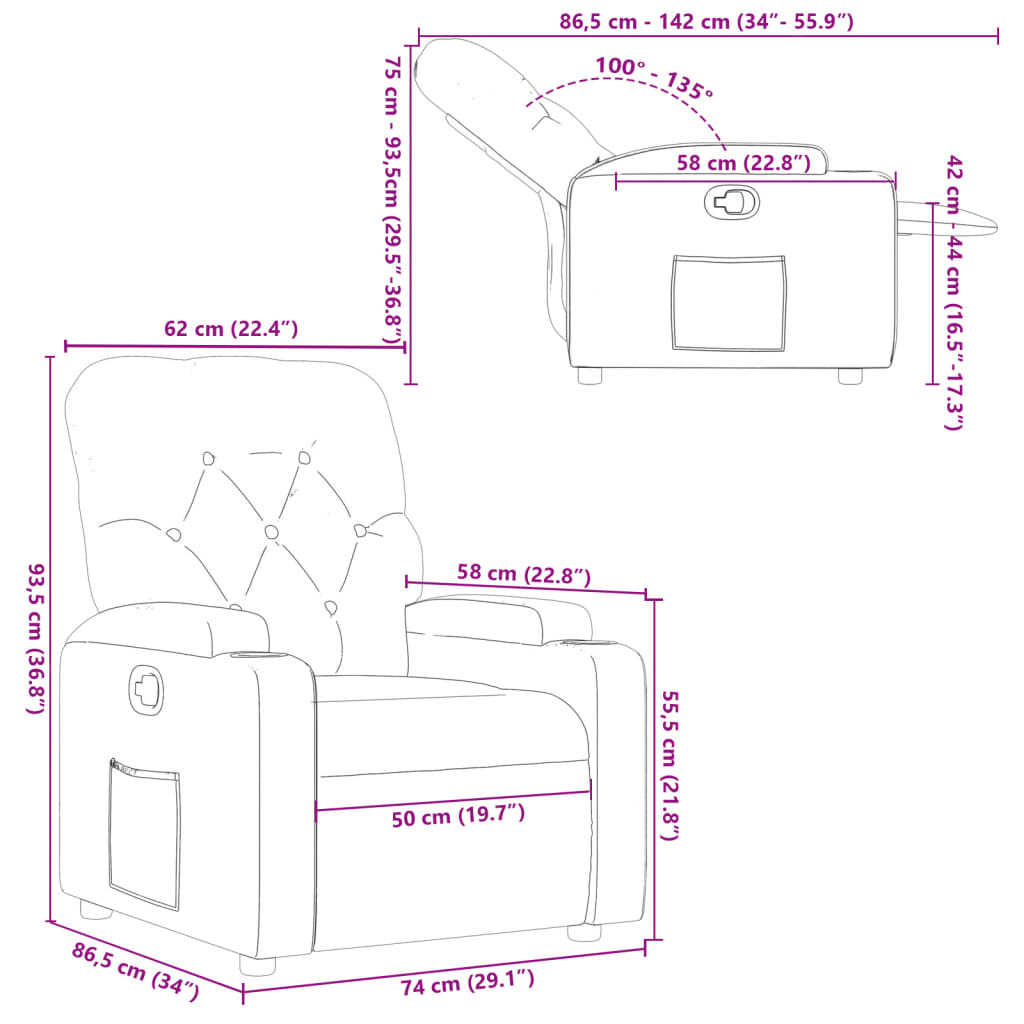 vidaXL Sillón reclinable de cuero sintético negro