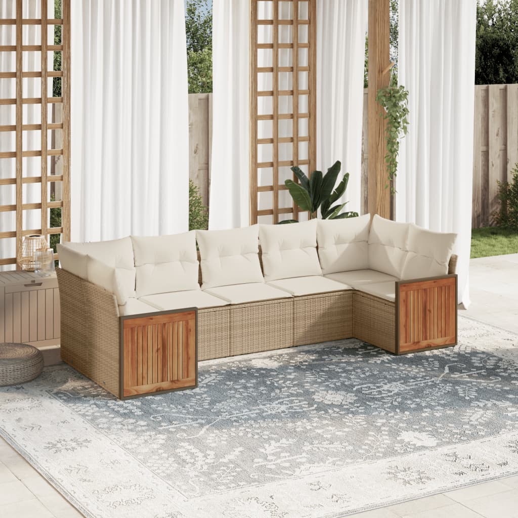 vidaXL Set sofás de jardín 7 piezas y cojines ratán sintético beige