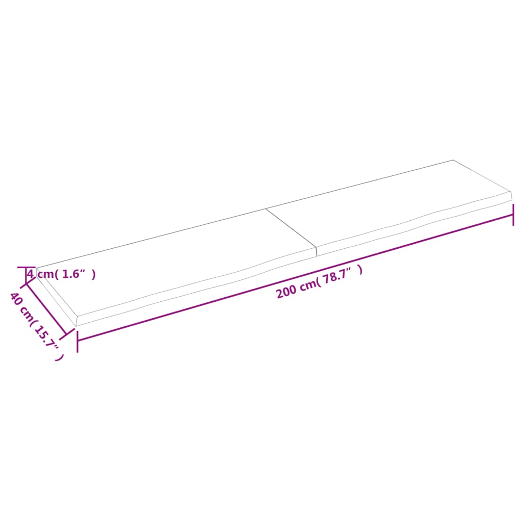 vidaXL Estante de pared madera maciza roble sin tratar 200x40x(2-4) cm