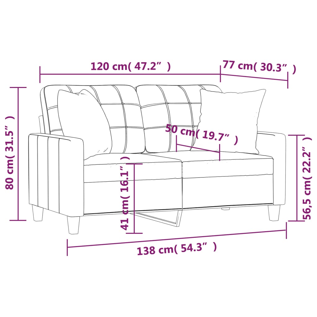 vidaXL Sofá de 2 plazas con cojines cuero sintético color crema 120 cm