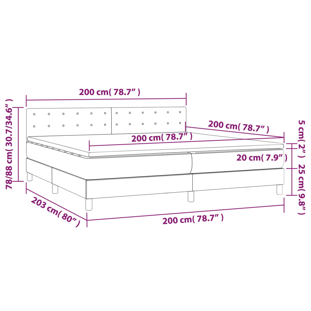 vidaXL Cama box spring con colchón terciopelo gris oscuro 200x200 cm