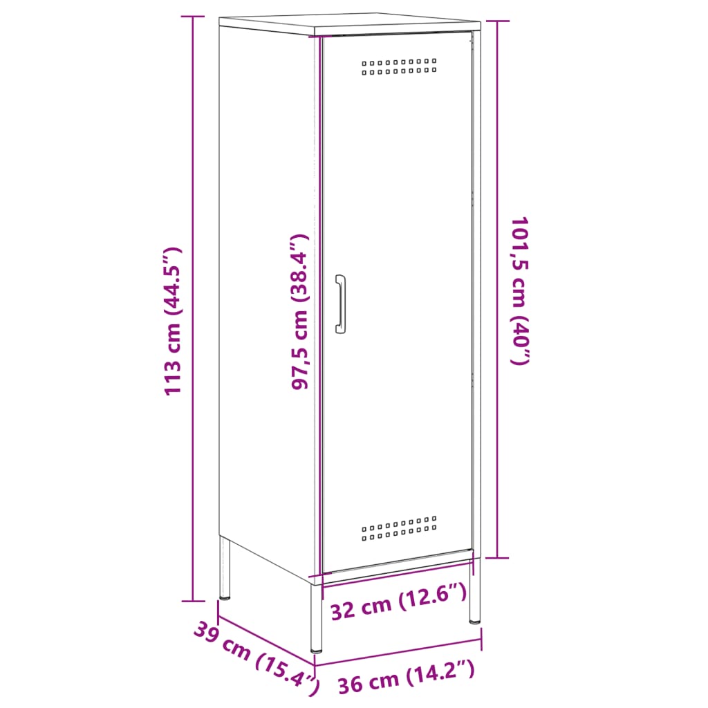 vidaXL Aparador de acero verde oliva 36x39x113 cm