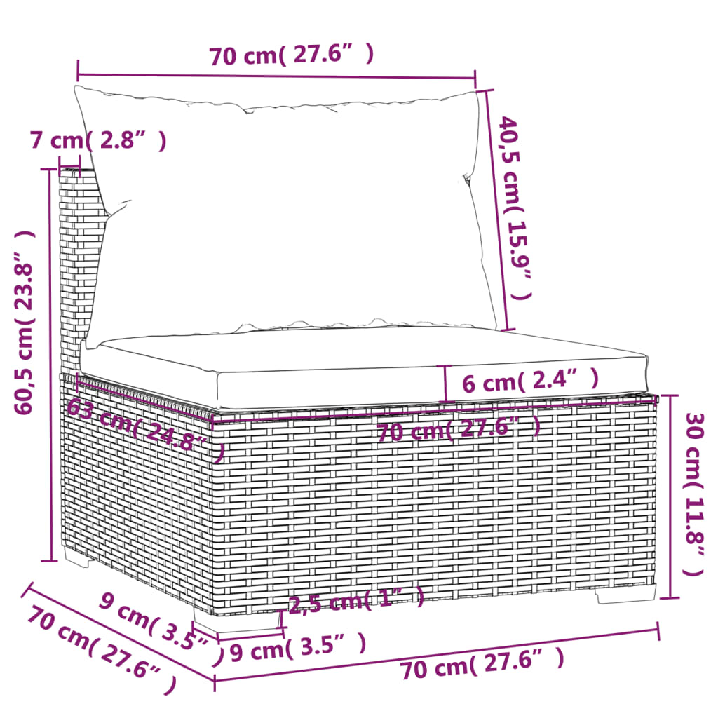 vidaXL Set de muebles de jardín 7 pzas y cojines ratán sintético gris