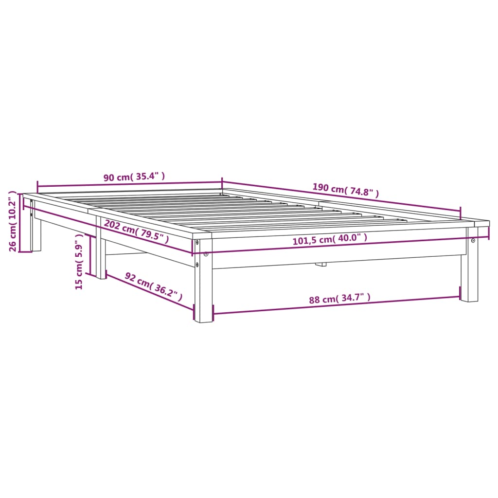 vidaXL Estructura de cama madera maciza de pino gris 90x190 cm