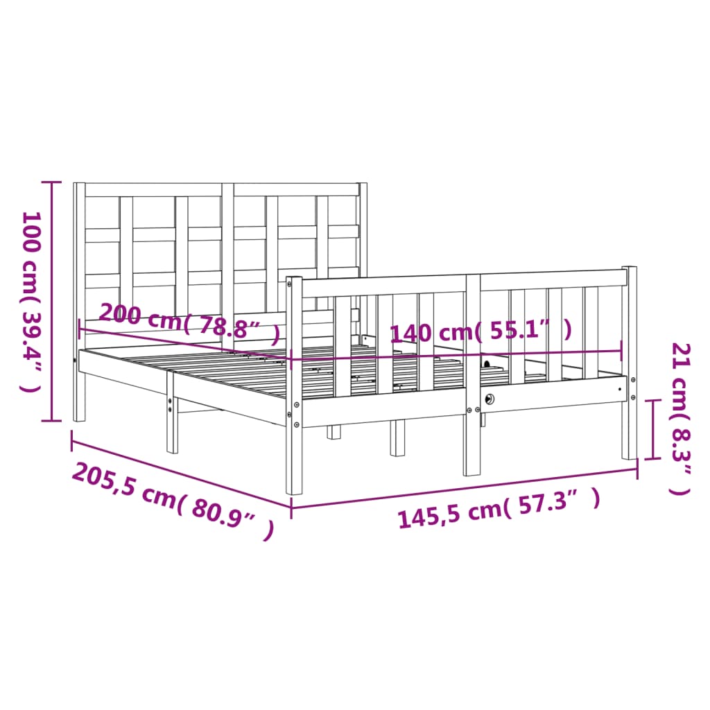 vidaXL Estructura de cama con cabecero madera maciza 140x200 cm