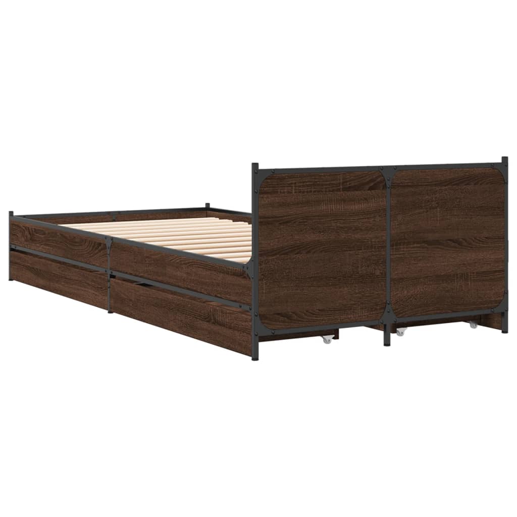 vidaXL Cama con cajones madera de ingeniería marrón roble 100x200 cm