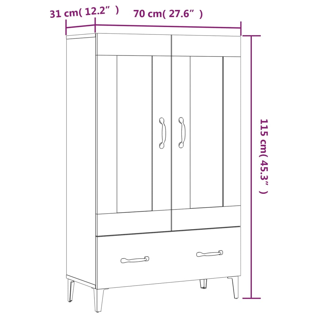 vidaXL Aparador madera contrachapada color roble Sonoma 70x31x115 cm