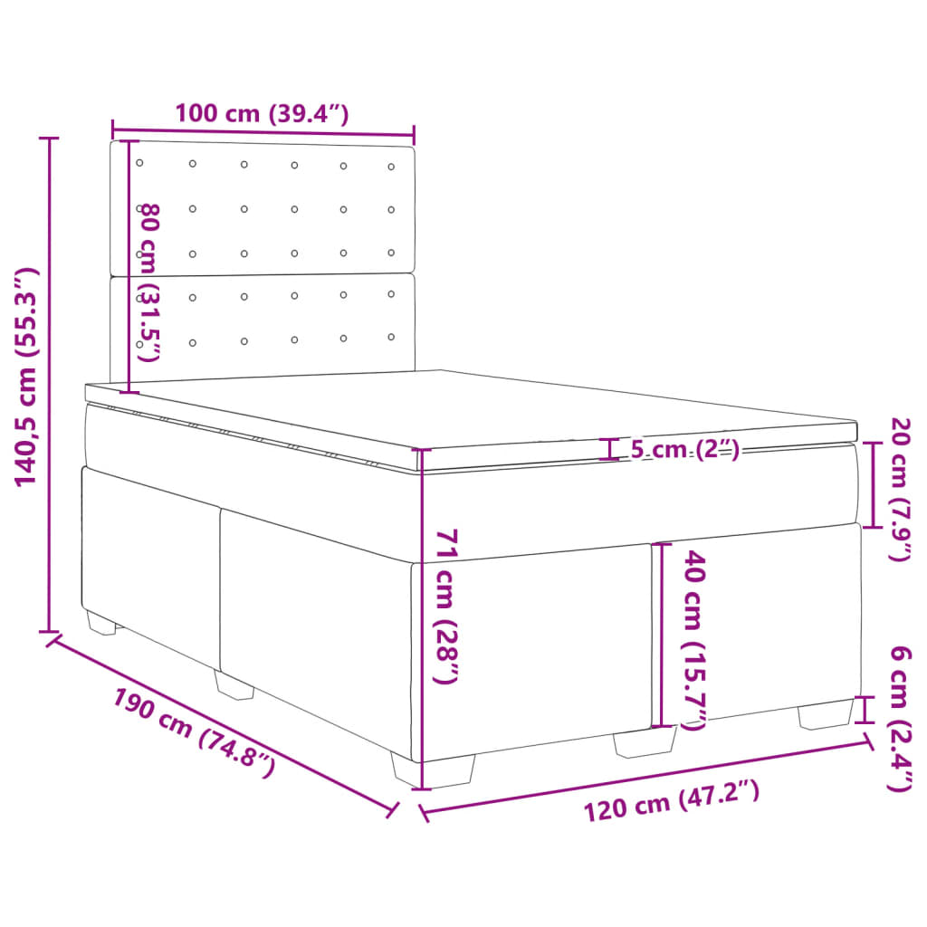 vidaXL Cama box spring con colchón terciopelo azul 120x190 cm