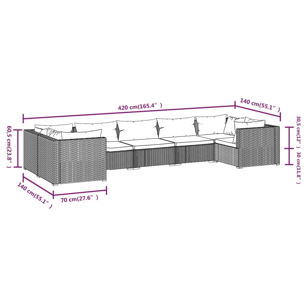 vidaXL Set de muebles de jardín 7 pzas y cojines ratán sintético negro