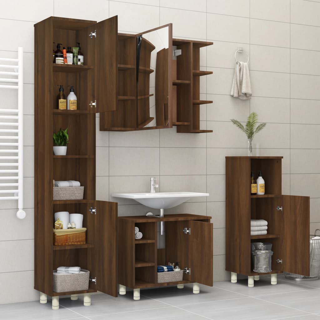 vidaXL Armario de baño madera contrachapada roble marrón 30x30x95 cm