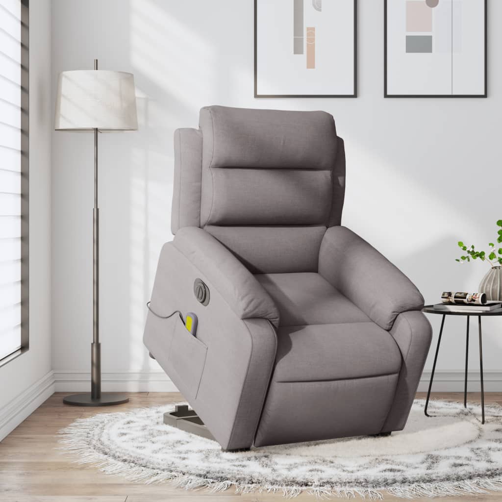 vidaXL Sillón de masaje eléctrico reclinable elevable tela taupé