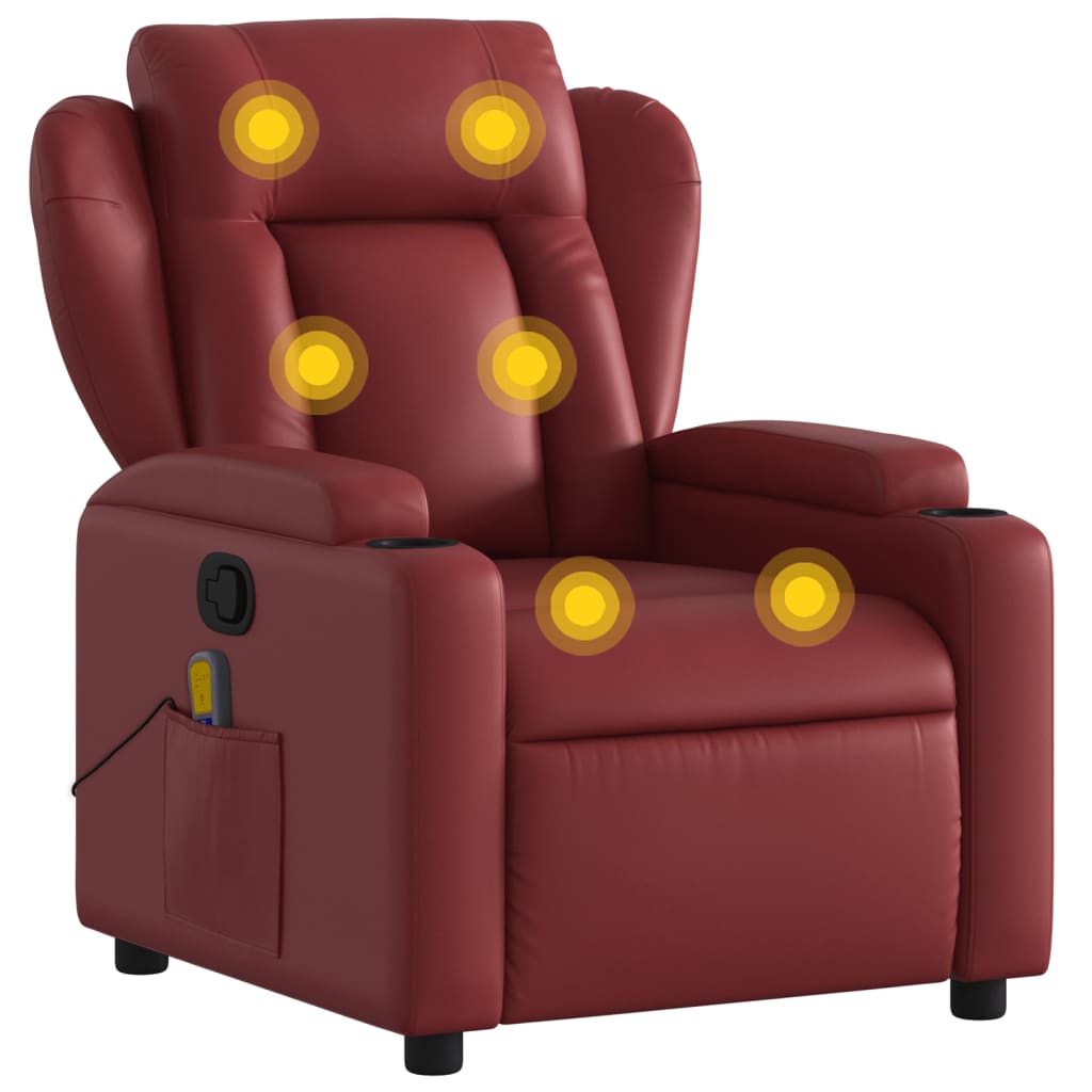 vidaXL Sillón de masaje reclinable cuero sintético rojo tinto