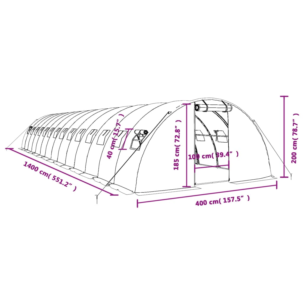 vidaXL Invernadero con estructura de acero blanco 56 m² 14x4x2 m