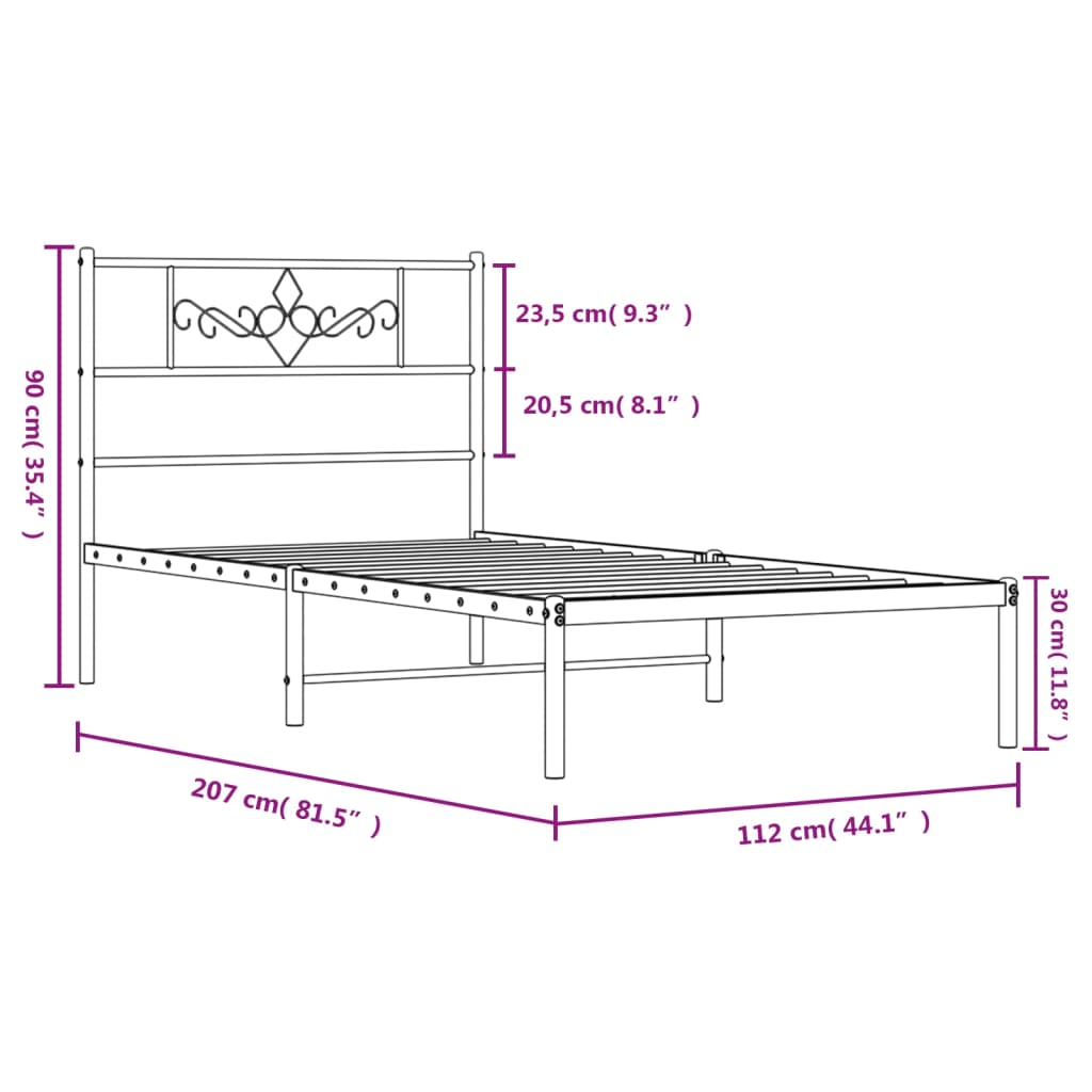 vidaXL Estructura cama sin colchón con cabecero metal blanco 107x203cm