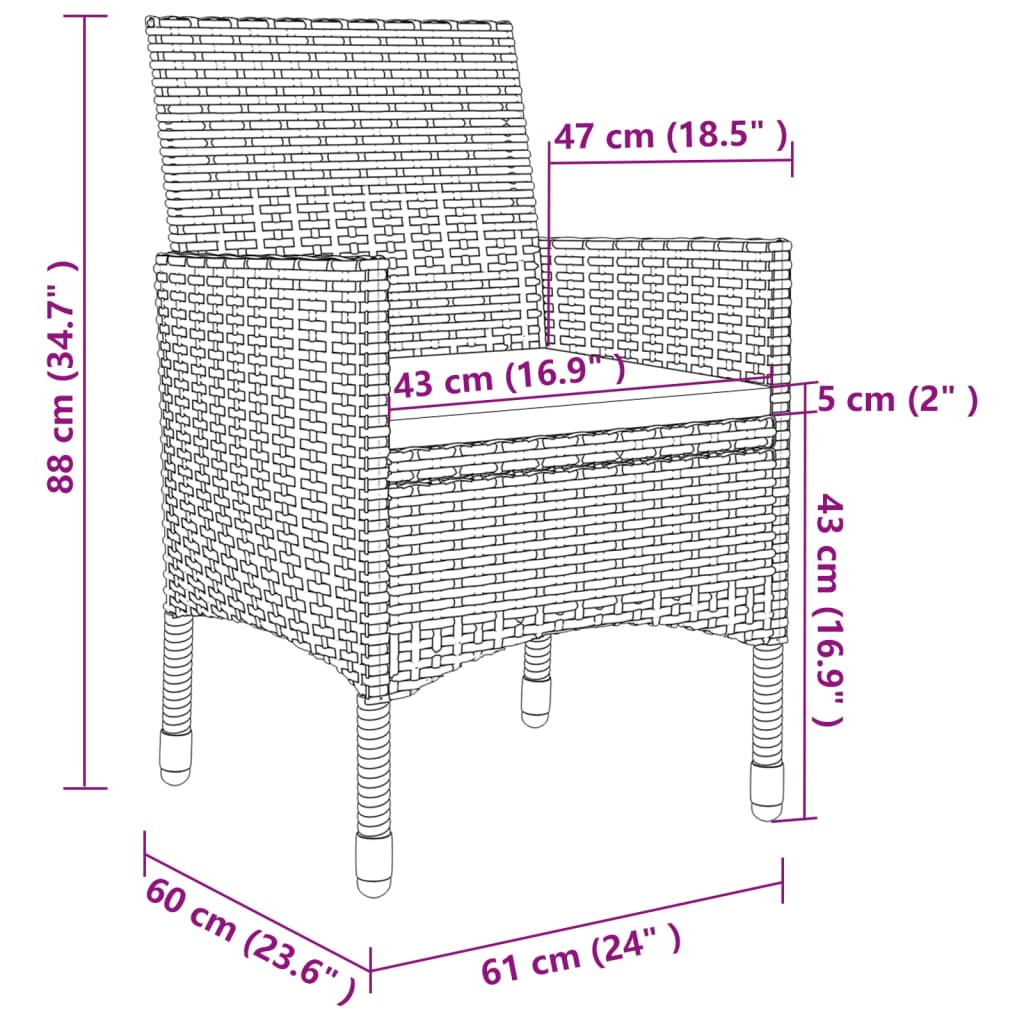 vidaXL Set comedor de jardín 7 pzas y cojines ratán sintético y vidrio