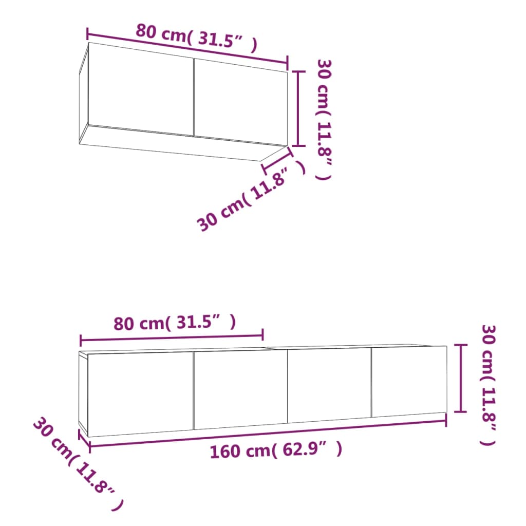 vidaXL Set de muebles de TV 3 pzas madera contrachapada blanco brillo