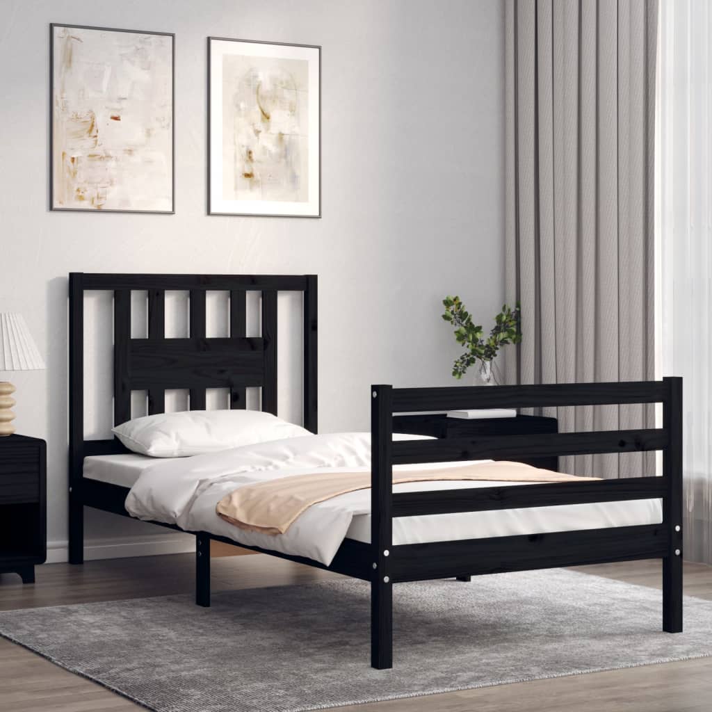 vidaXL Estructura de cama con cabecero madera maciza negro 100x200 cm