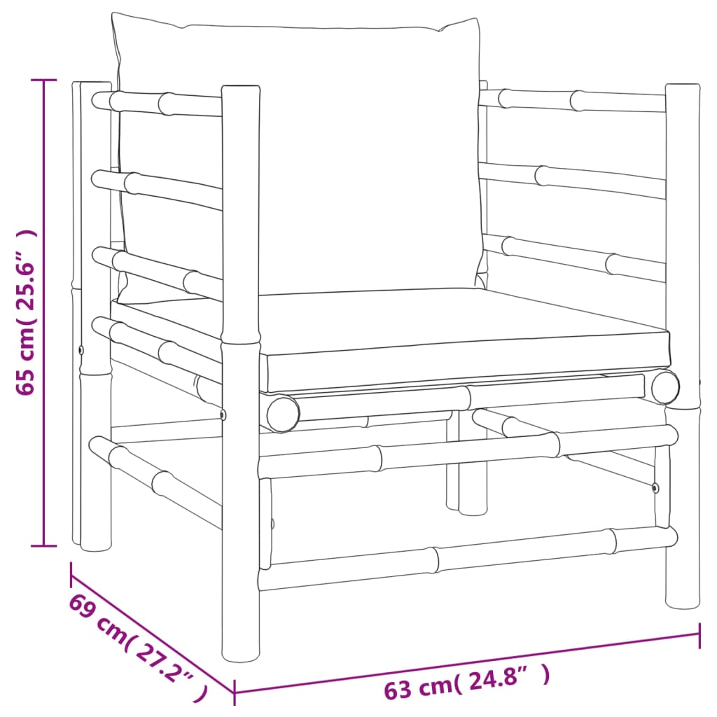 vidaXL Set de muebles de jardín 5 piezas bambú y cojines gris claro