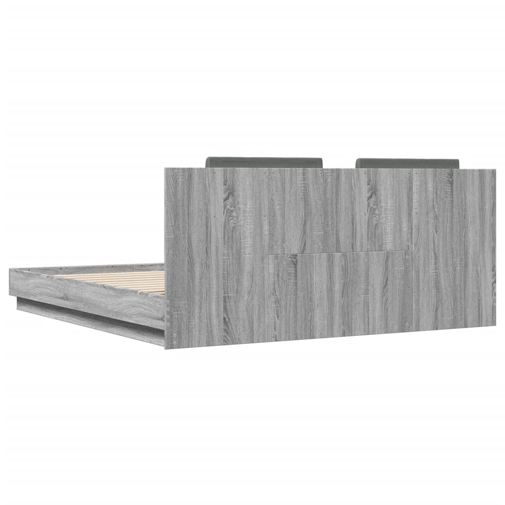 vidaXL Cama con cabecero madera de ingeniería gris Sonoma 160x200 cm