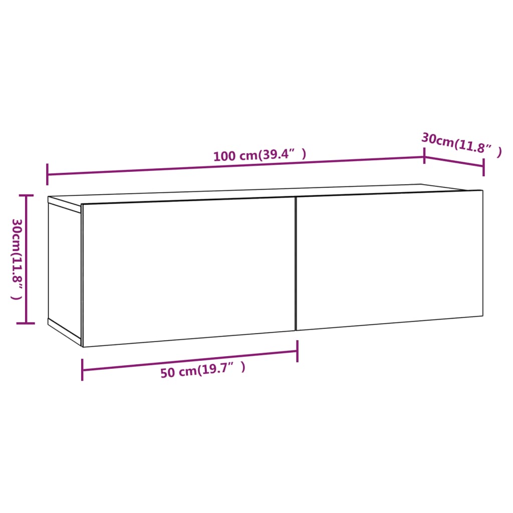 vidaXL Muebles de pared para TV 2 uds madera gris Sonoma 100x30x30 cm