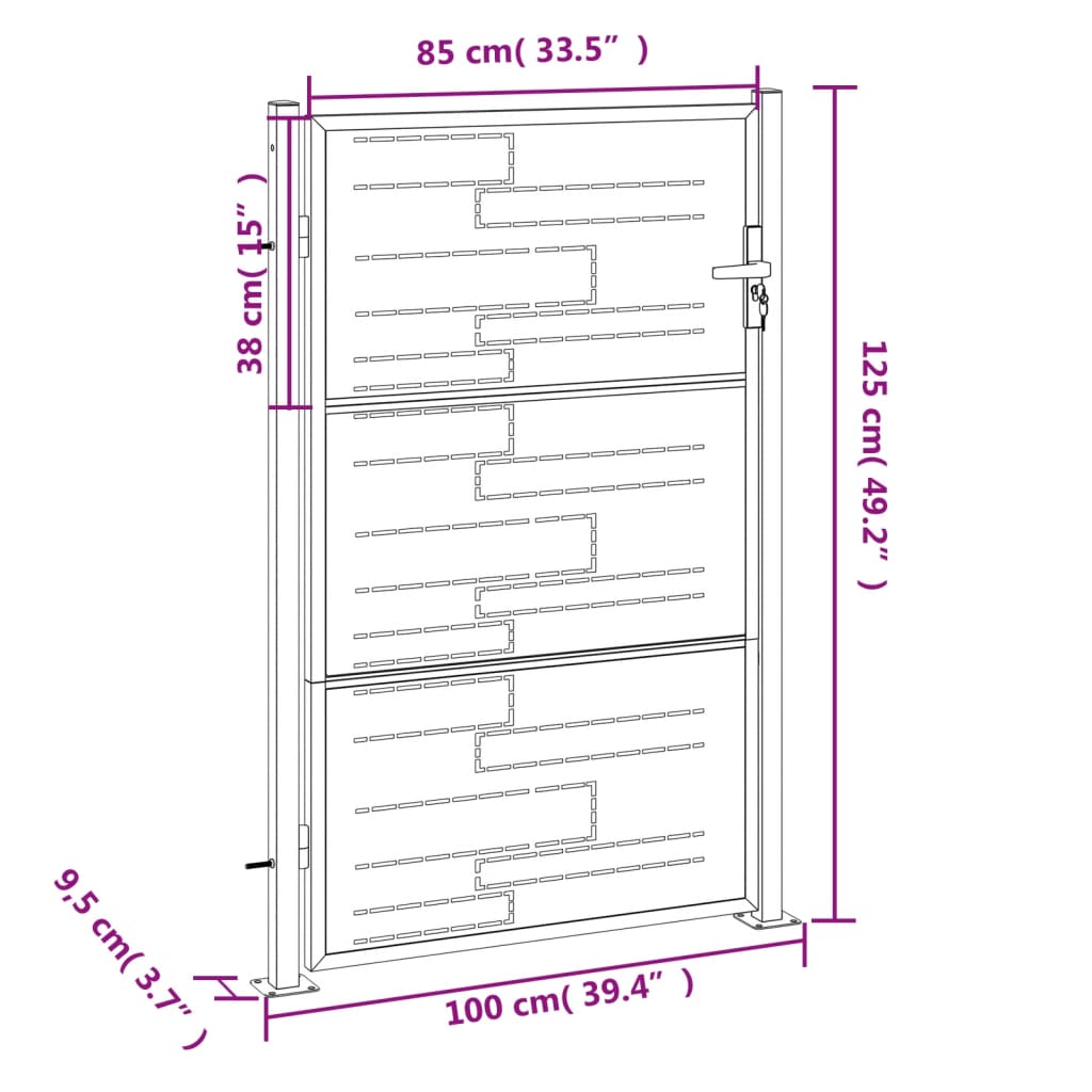 vidaXL Puerta de jardín de acero inoxidable 100x125 cm