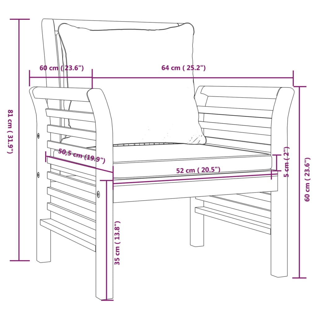 vidaXL Sillones con cojines gris oscuro 2 uds madera maciza de acacia