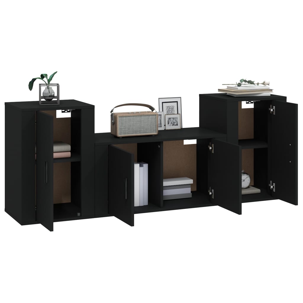 vidaXL Set de muebles para TV 3 piezas madera contrachapada negro