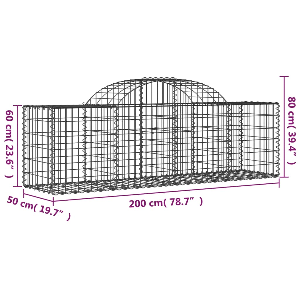 vidaXL Cestas de gaviones 5 uds forma de arco hierro 200x50x60/80 cm