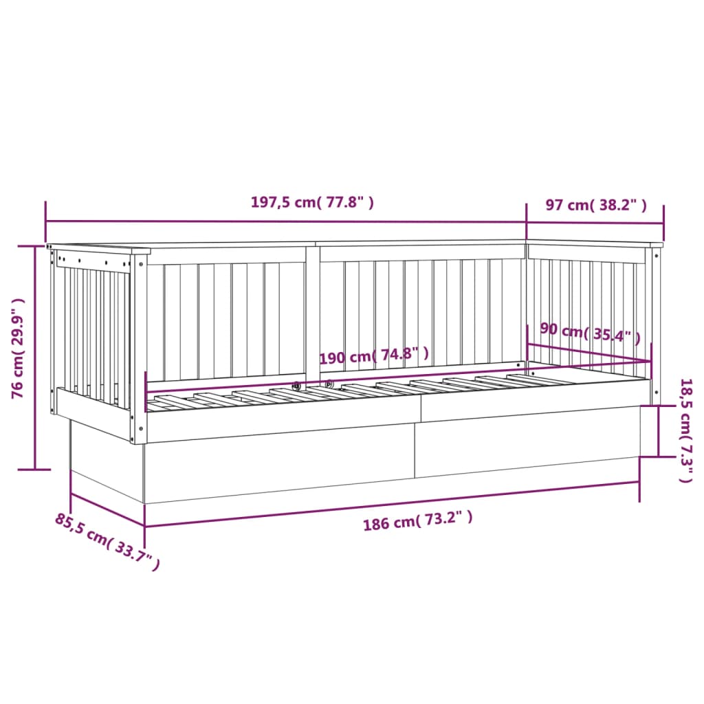 vidaXL Sofá cama sin colchón madera maciza de pino blanco 90x190 cm