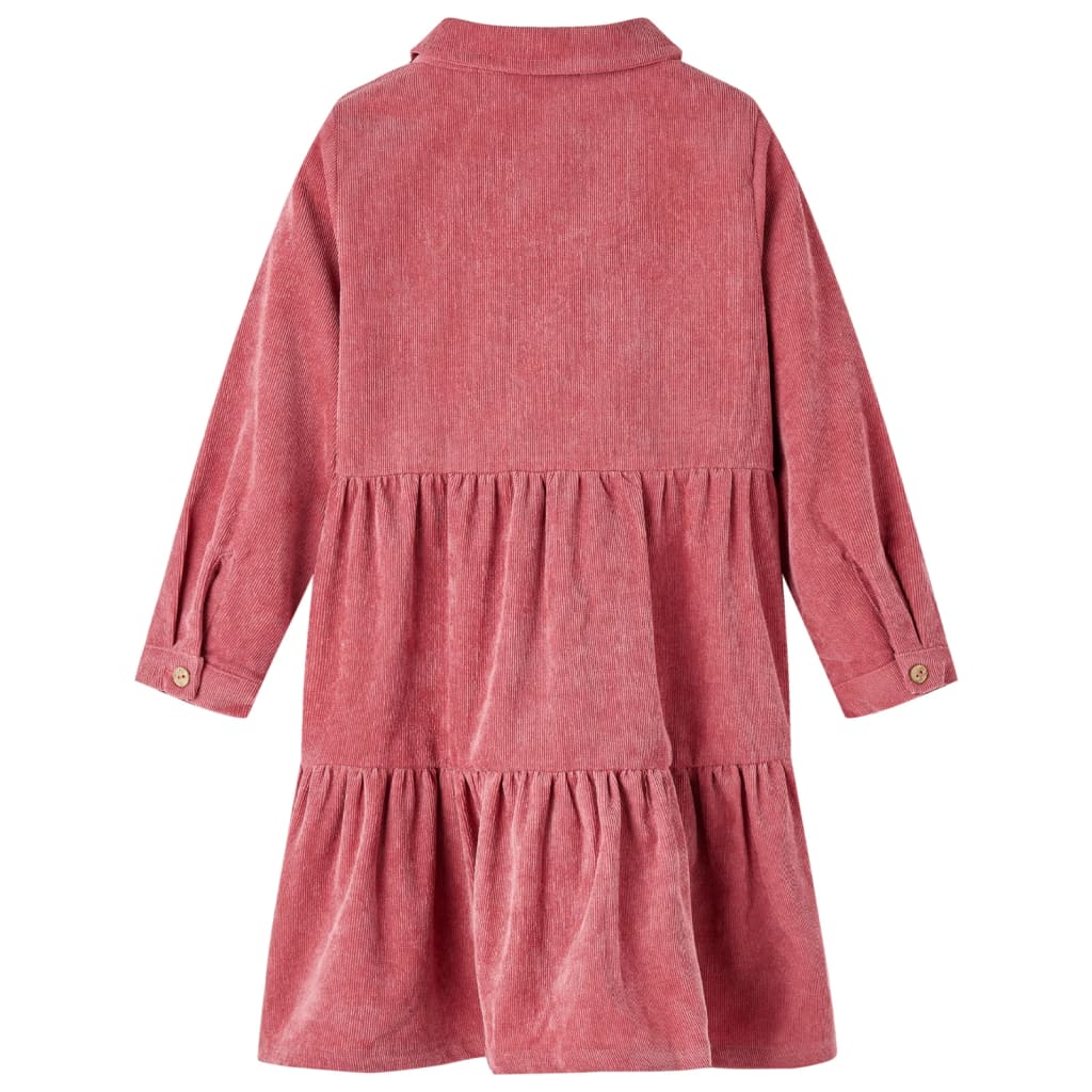 Vestido infantil de manga larga de pana rosa palo 140