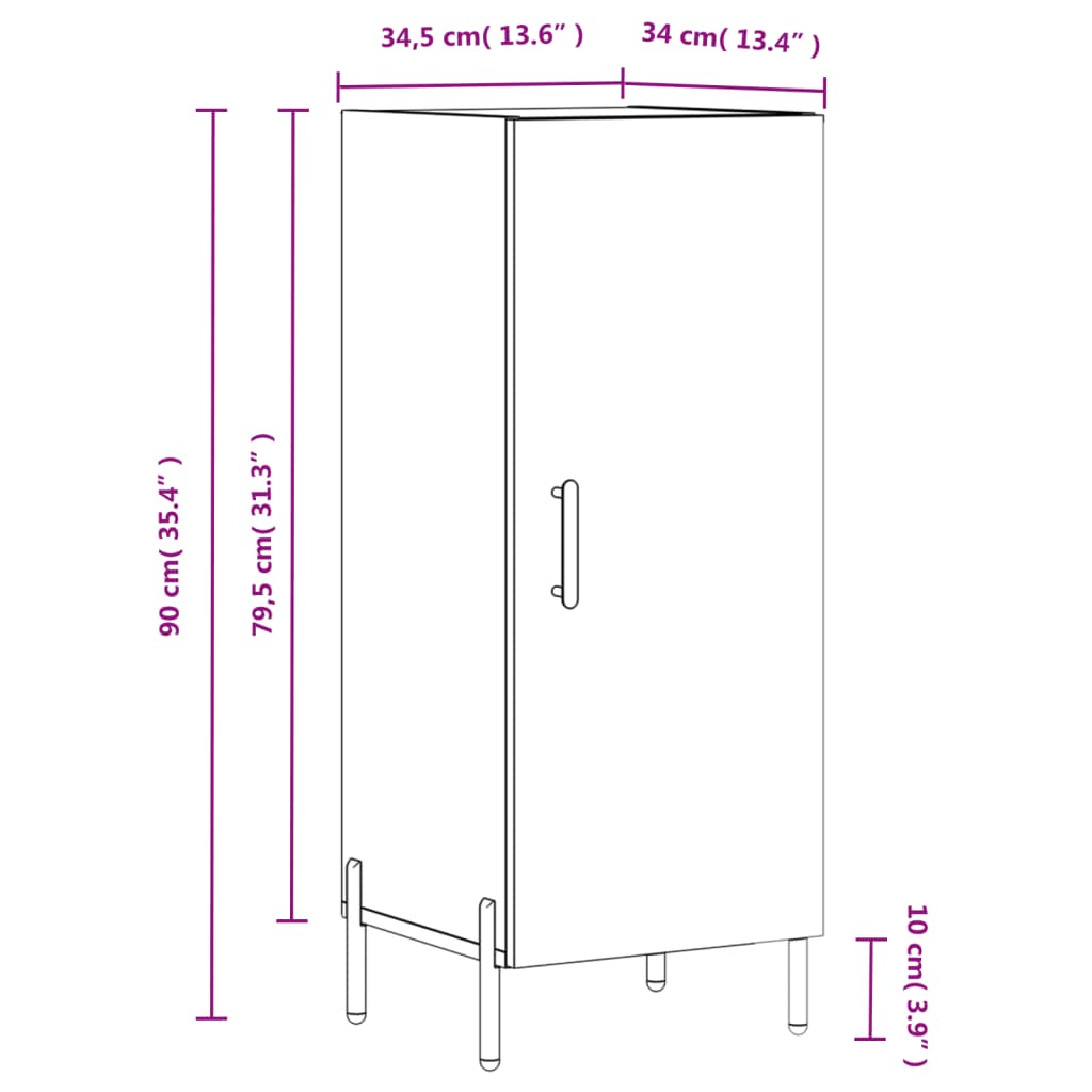 vidaXL Aparador madera de ingeniería gris Sonoma 34,5x34x90 cm