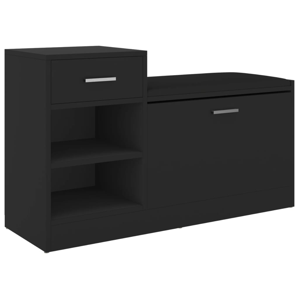 vidaXL Banco zapatero de madera de ingeniería negro 94,5x31x57 cm