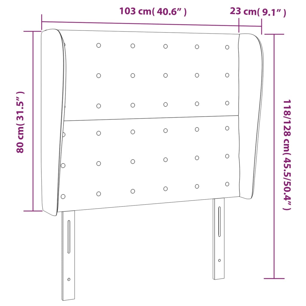 vidaXL Cabecero con orejas de terciopelo gris oscuro 103x23x118/128 cm