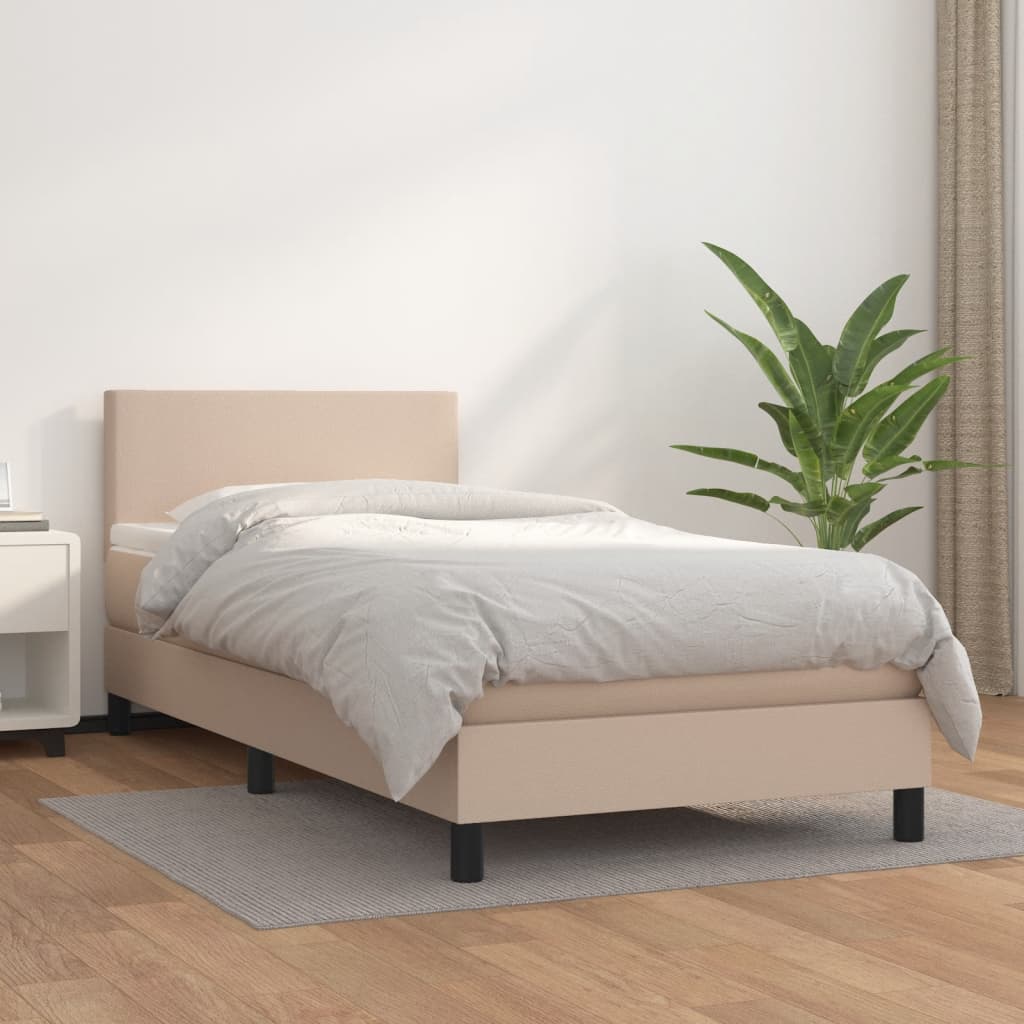 vidaXL Cama box spring con colchón cuero sintético capuchino 100x200cm