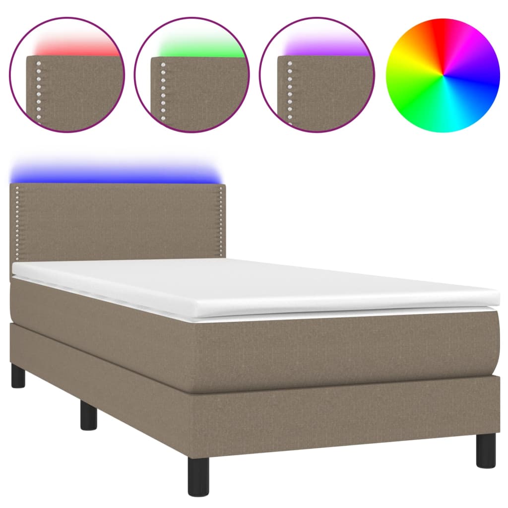 vidaXL Cama box spring colchón y luces LED tela gris taupe 90x200 cm