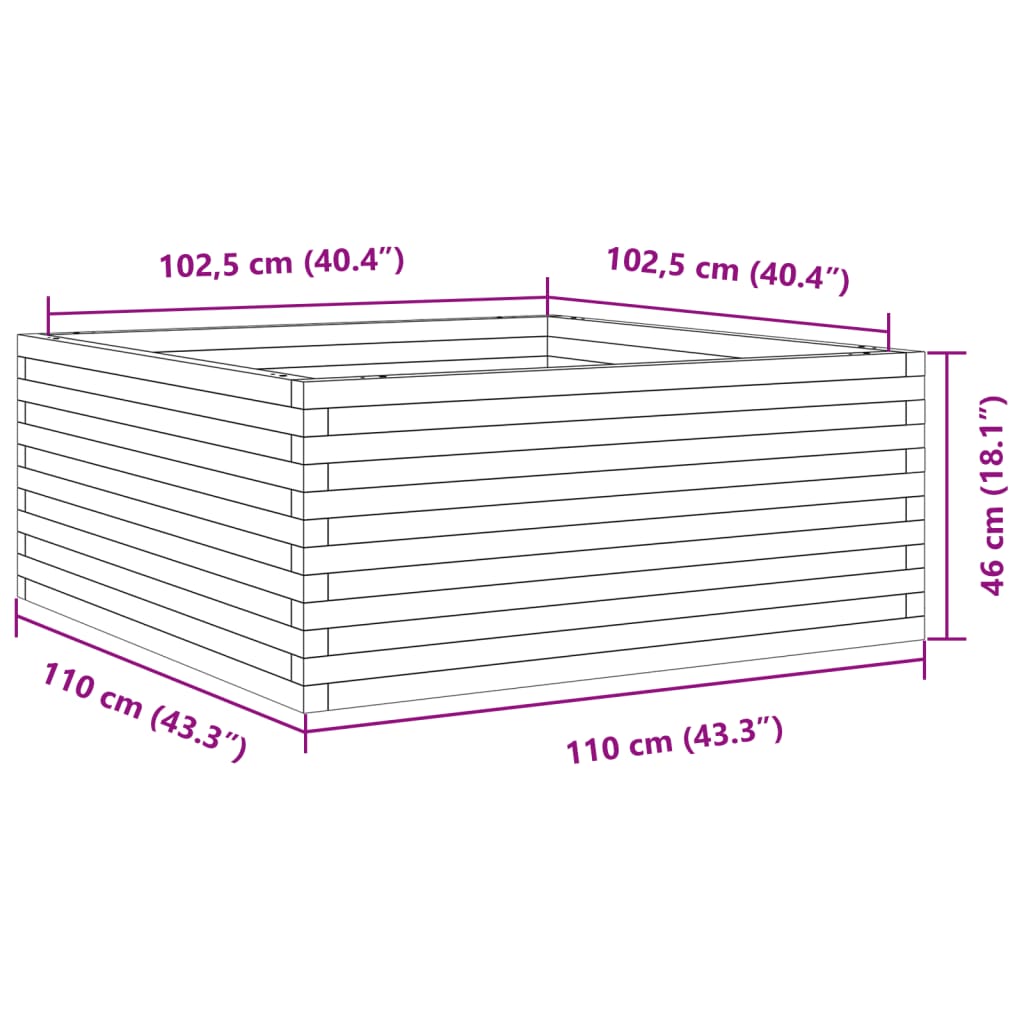 vidaXL Jardinera de madera maciza de pino 110x110x46 cm