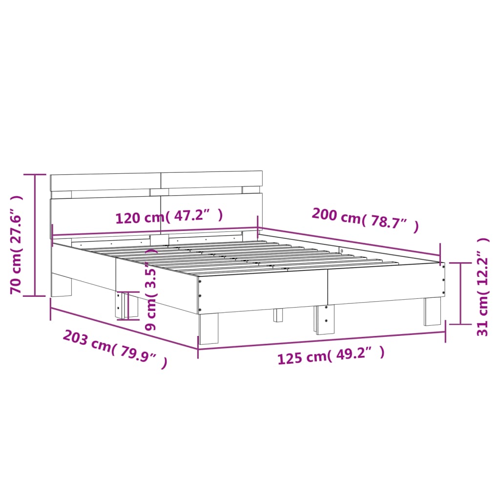 vidaXL Cama con cabecero madera de ingeniería roble ahumado 120x200 cm