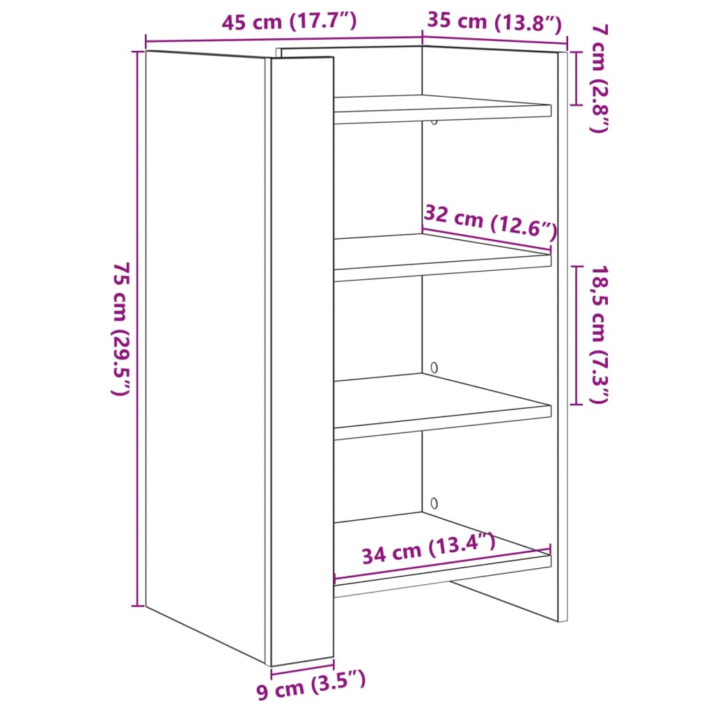 vidaXL Aparador madera de ingeniería gris Sonoma 45x35x75 cm