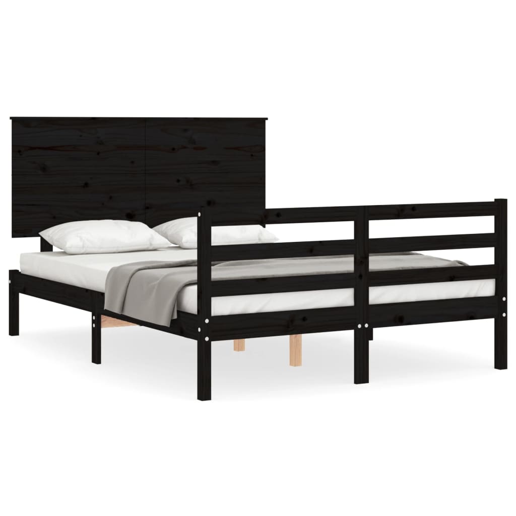 vidaXL Estructura de cama con cabecero madera maciza negro 120x200 cm