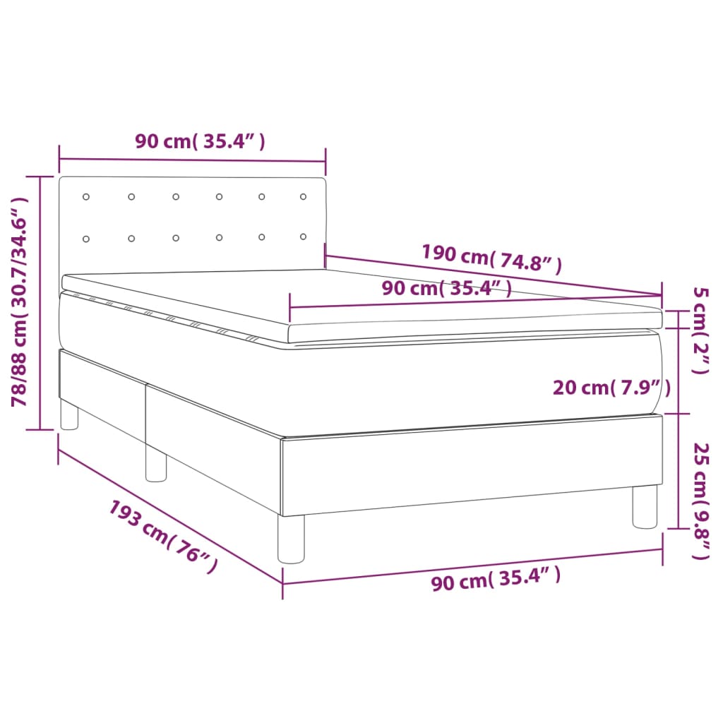 vidaXL Cama box spring con colchón cuero sintético negro 90x190 cm