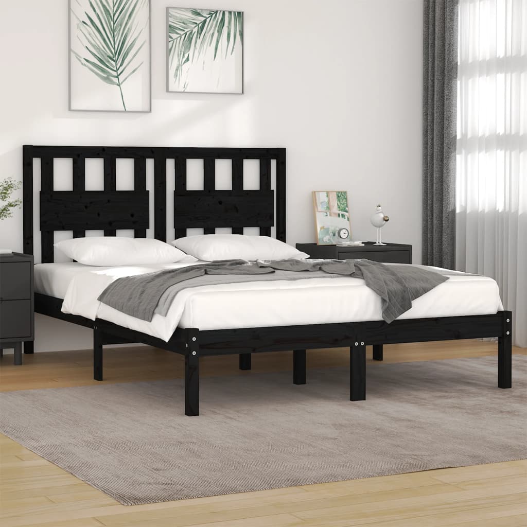 vidaXL Estructura de cama madera maciza de pino negro 135x190 cm