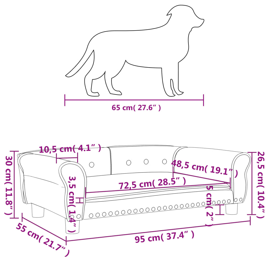 vidaXL Cama para perros de cuero sintético gris 95x55x30 cm