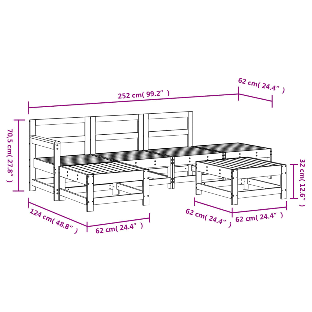 vidaXL Juego de muebles de jardín 6 pzas madera de pino impregnada