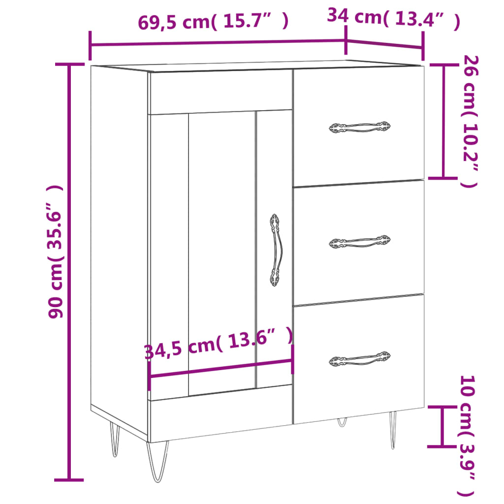 vidaXL Aparador de madera de ingeniería marrón roble 69,5x34x90 cm