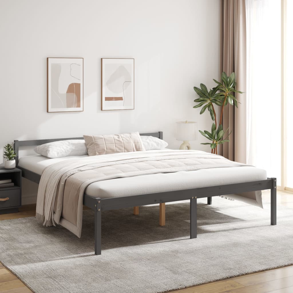 vidaXL Cama para personas mayores madera maciza pino gris 200x200 cm